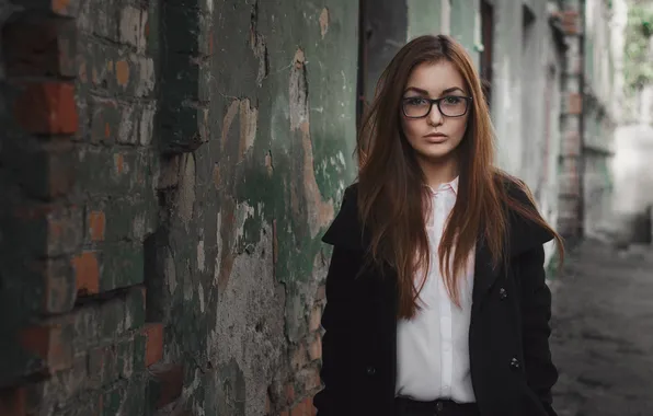 Picture look, girl, house, wall, mood, sweetheart, clothing, the building