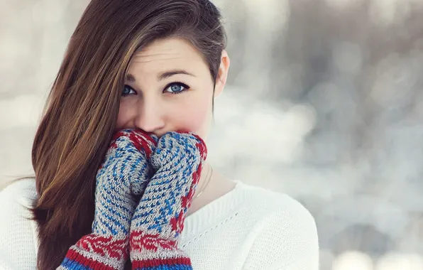 Cold, eyes, look, girl, blue, gloves
