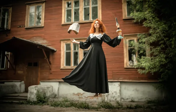 Girl, lamp, dress, book, witch, spell, the witch, levitation