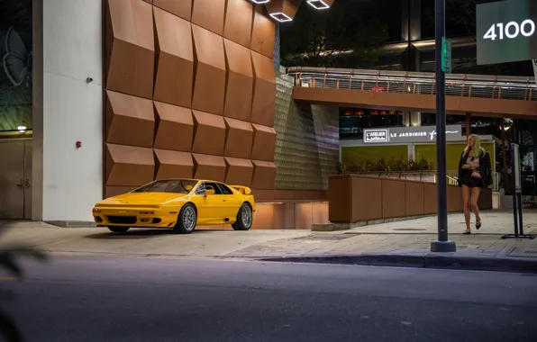 Picture car, Lotus, girl, yellow, Esprit, Lotus Esprit V8