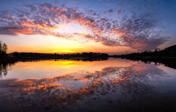 Clouds, lake, reflection, The End of the Winter
