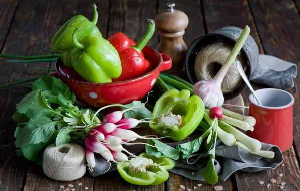 Food, food, garlic, pepper, radishes, Anna Verdina, garlic, radishes