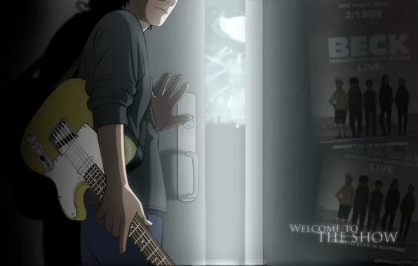 Picture guitar, the door, art, concert, Anime, guy, Beck