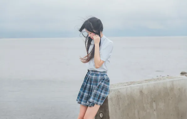 Beautiful, Asian, Model, Coast, Water, Woman, Ocean, Sea