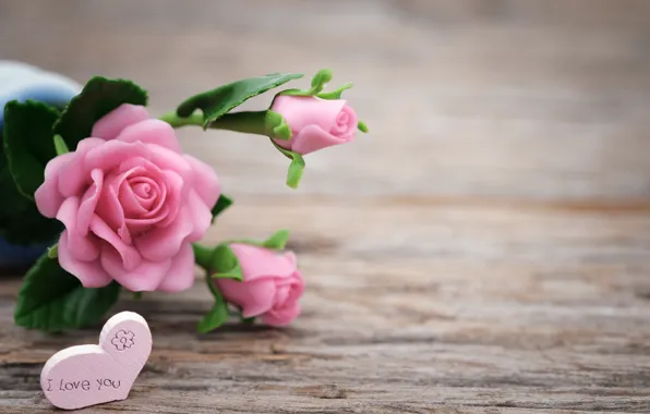 Picture love, flowers, roses, love, pink, buds, heart, pink