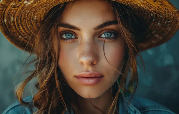 Look, girl, close-up, face, portrait, hat, freckles, brown hair