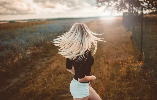 Girl, sunset, pose, photo, hair, jacket, Jiri Tulach
