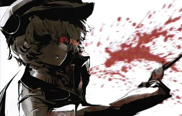 Red eyes, touhou, madness, vampire, blood spatter, evil eye, Remilia Scarlet, project East