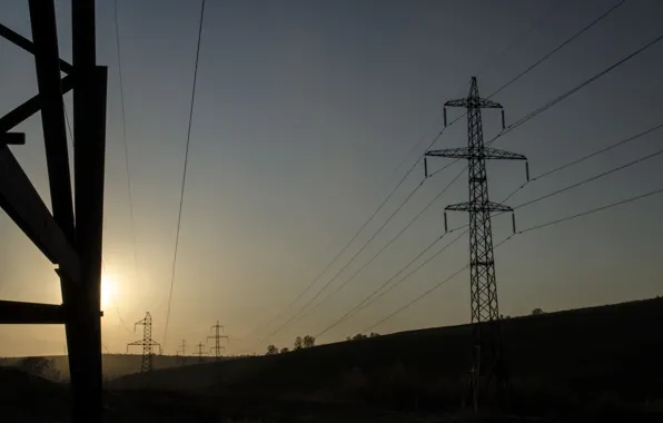 The sky, sunset, Power lines