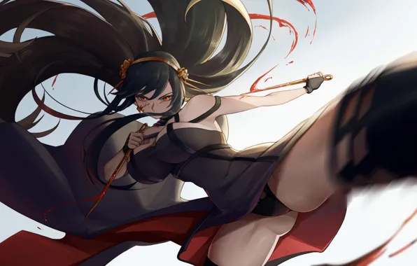 Weapons, anime, battle, fight, neckline, gesture, long hair, anime