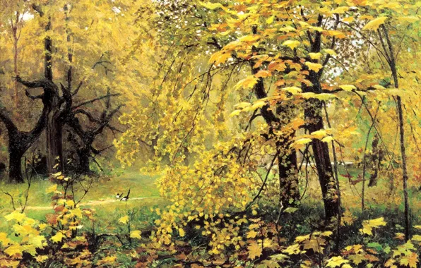 Forest, landscape, nature, figure, picture, painting, Golden autumn, Ostroukhov