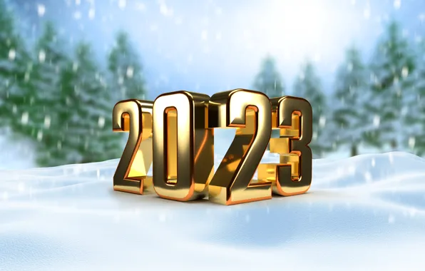 Winter, snow, snowflakes, New Year, figures, metal, golden, happy