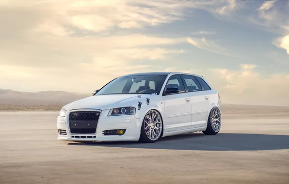 White, the sky, clouds, Audi, Audi, white, tuning