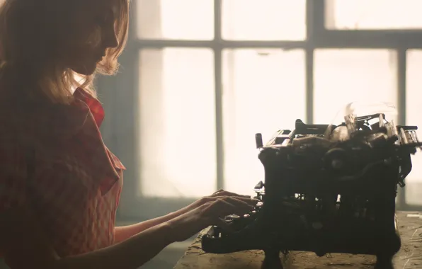 Girl, retro, vintage, typewriter