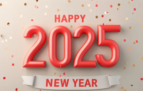 The inscription, sequins, figures, red, New year, light background, date, 2025