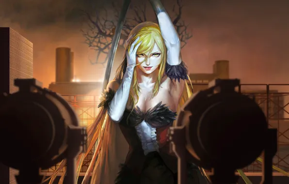 Girl, the city, sword, the evening, floodlights, Bakemonogatari, Oshino Shinobu