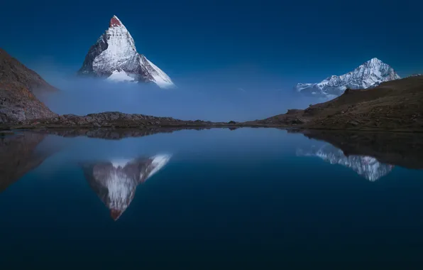 Picture clouds, snow, landscape, mountains, nature, lake, reflection, tops