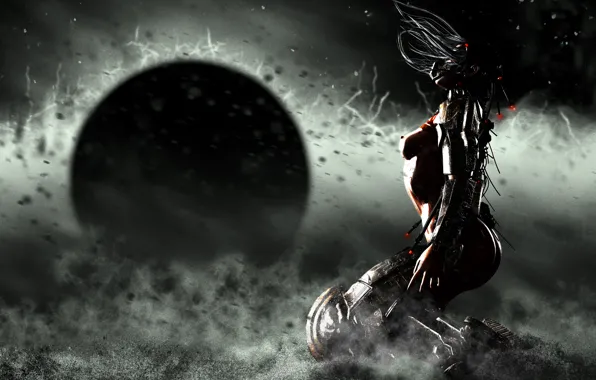 Sand, chest, girl, pose, rendering, hair, Eclipse, cyborg