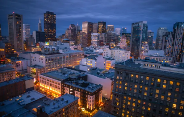 Night, the city, photo, skyscrapers, San Francisco, USA
