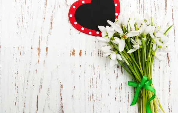 Flowers, bouquet, snowdrops, white, white, heart, flowers, spring