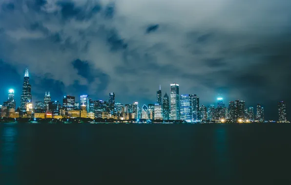 The evening, Chicago, Skyscrapers, USA, Chicago, skyline, nightscape