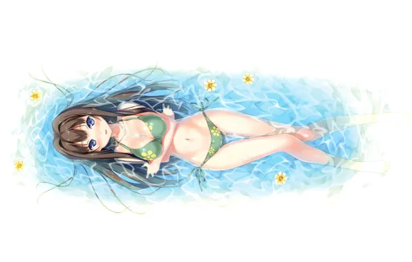 Bikini, flowers, long hair, looking up, Your Diary, visual novel, is in the water, law