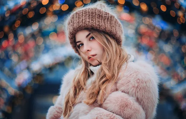 Picture girl, photographer, coat, cold, bokeh, Ira, Ivan Proskurin