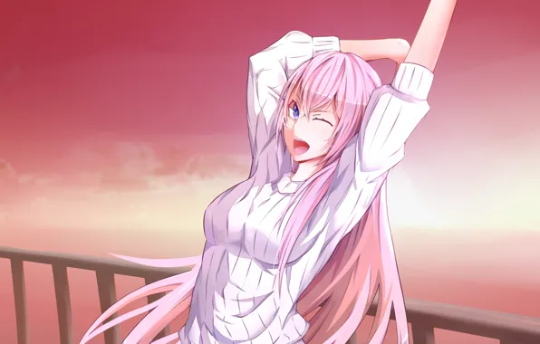 The sky, girl, pink, long hair