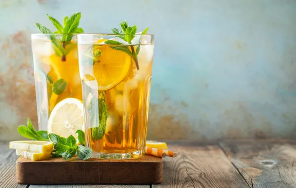 Ice, Drink, glasses, mint, Lemonade