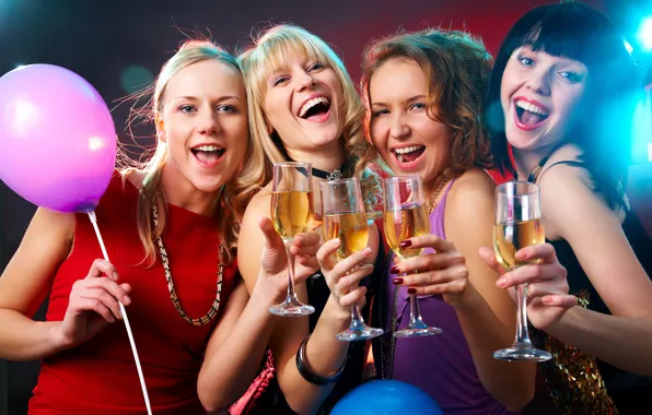 Balls, joy, girls, mood, holiday, makeup, glasses, air