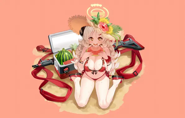 Girl, sexy, wet, cleavage, horns, long hair, legs, boobs