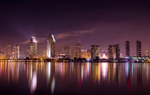 Night, the city, lights, skyscrapers, California, San Diego
