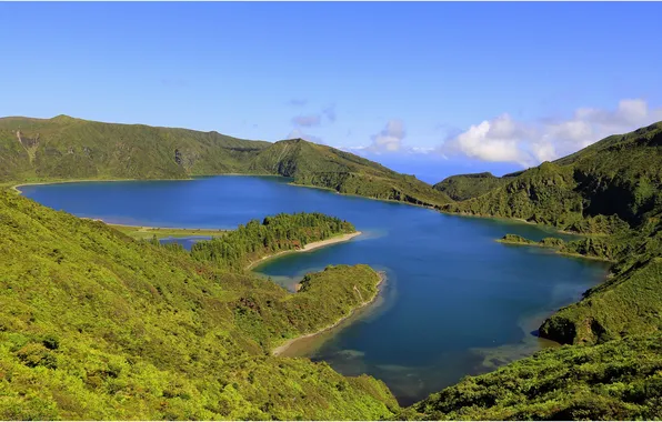 Picture the sky, mountains, lake, Portugal, Azores, the island of San Miguel