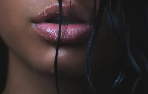 Picture girl, drops, face, water, lips