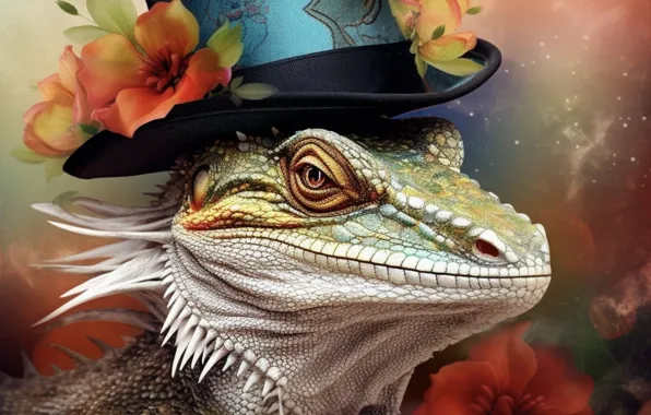 Hat, lizard, AI art, neural network