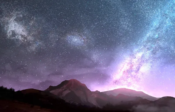 The sky, mountains, night, the milky way, natures