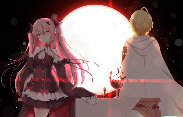 Girl, the moon, vampire, Owari no Seraph, The last Seraphim, Michaela Hakua