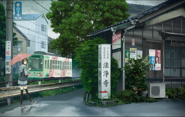 Rain, sign, street, home, post, umbrella, Japan, girl