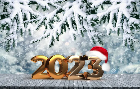 Picture winter, snow, snowflakes, balls, New Year, figures, metal, golden