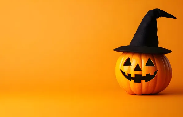 Autumn, holiday, black, hat, pumpkin, Halloween, Halloween, witch