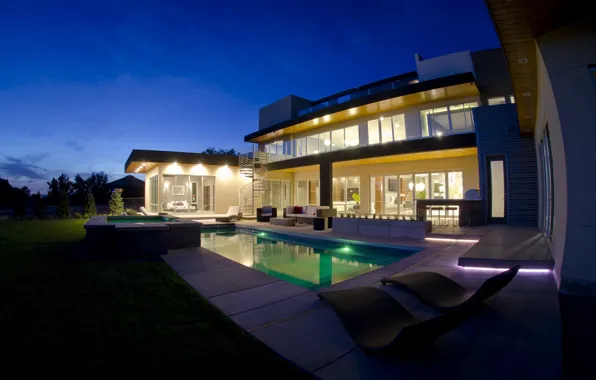 Picture Villa, the evening, pool, lighting, architecture, terrace