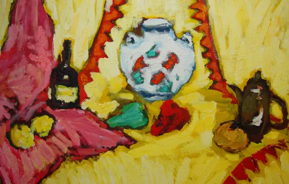 Apples, pear, pepper, still life, 2011, yellow background, The petyaev