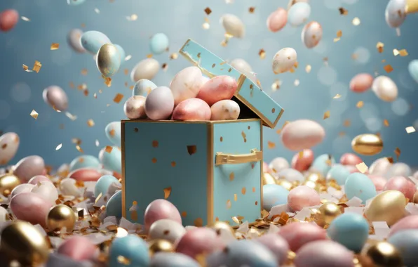 Holiday, box, gift, eggs, Easter, box, a lot, fly