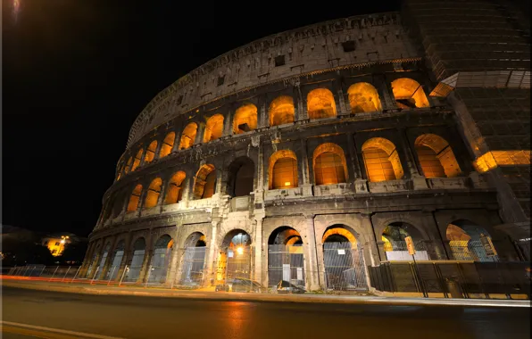 Picture the sky, night, lights, architecture, Colosseum, Italy, Rome