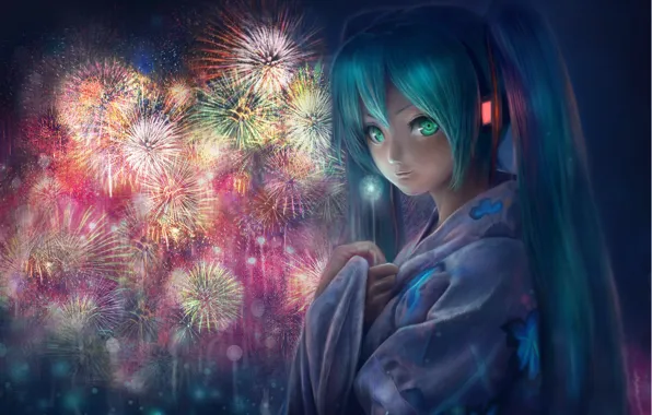 Fireworks, vocaloid, hatsune miku