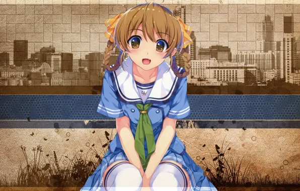 Picture blue, anime, dress, tie, girl, anime, the sailor suit.fangs.
