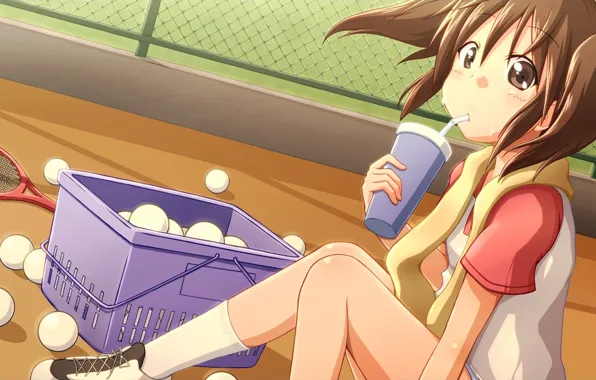 Anime, Racket, Softenni, Kotone Sawanatsu, Balls, Soft-tennis, Drink., Kotone Savenaca