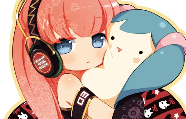 Girl, toy, headphones, art, vocaloid, hatsune miku, megurine luka, anything sakana