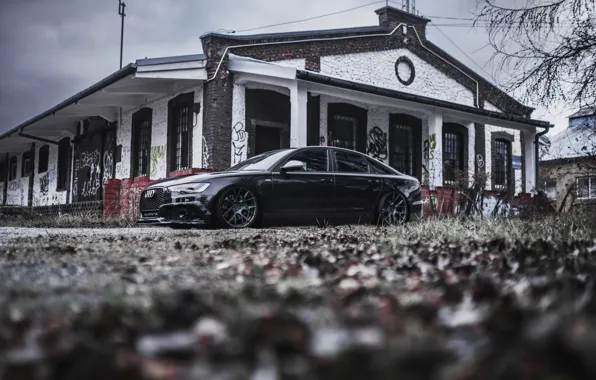Audi, House, Front, Black, Side, Road, Sedan, Audi A6