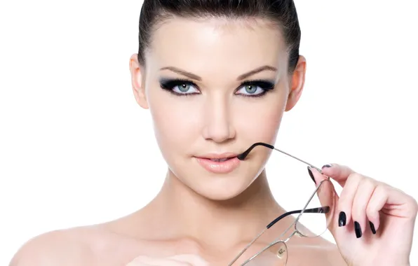 Girl, face, glasses, white background